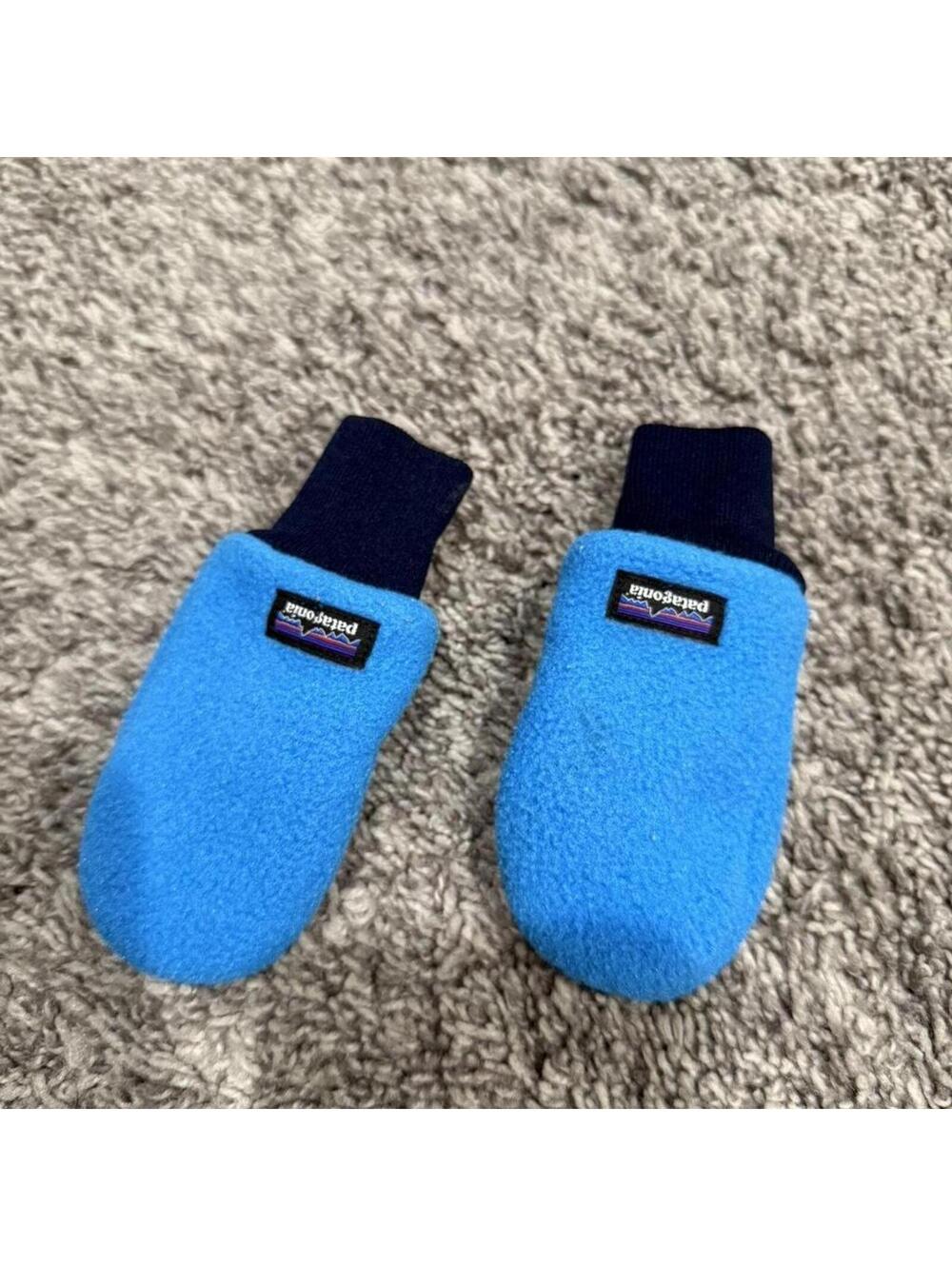 Patagonia Blue Fleece Mittens with Black Cuffs